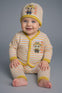 3 Pcs Yellow Newborn Baby Cute Animal Cartoon Print Long Sleeve Body Suit with Hat, Comfortable Spring And Autumn Outdoor Wear BS6409B